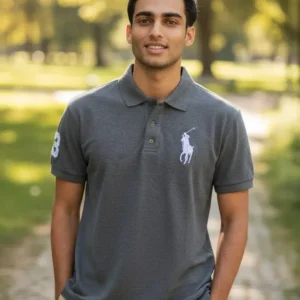 Camiseta Polo Gris Oscuro Big Polo Blanco