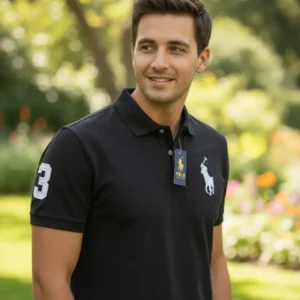 Camiseta Polo Negra con Big Polo Caballero