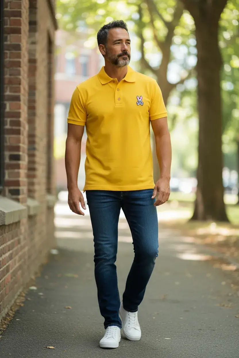 camiseta polo caballero conejo malo bunny tienda owl amarilla (1)