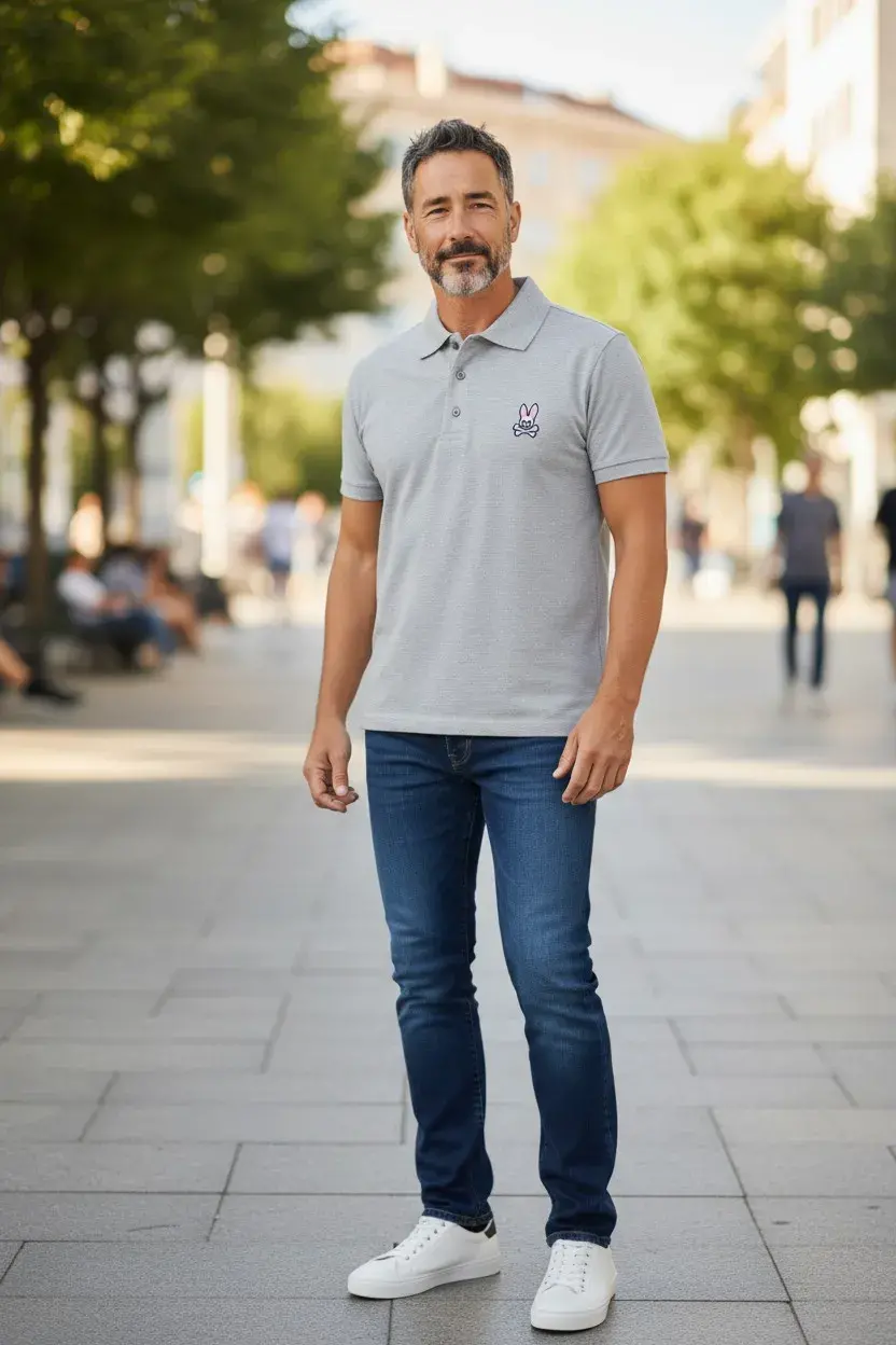 camiseta polo caballero conejo malo bunny tienda owl gris clara (2)