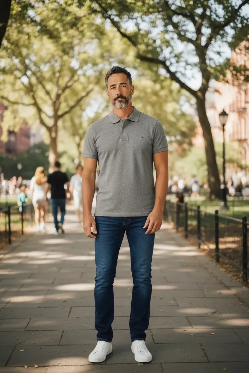 camiseta polo caballero tommy tienda owl gris oscuro