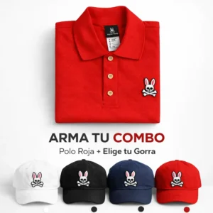 Combo Signature: Polo Psycho Bunny "Rojo" + Gorra a tu Elección