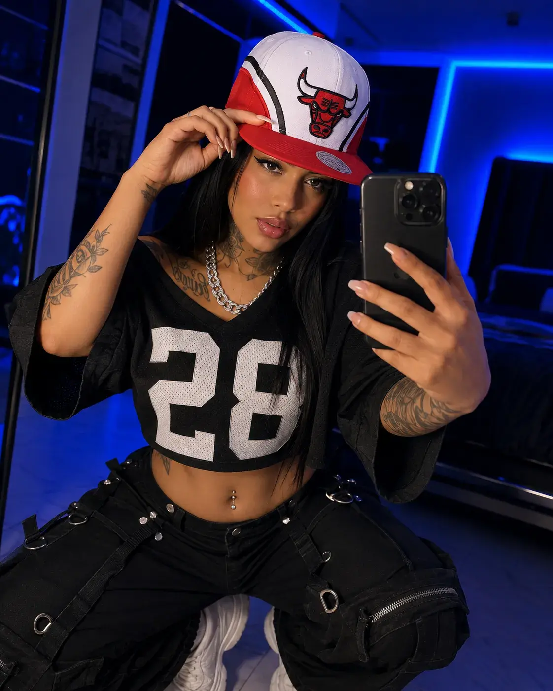 gorra plana chicago bulls roja, blanca, linea negra (5)